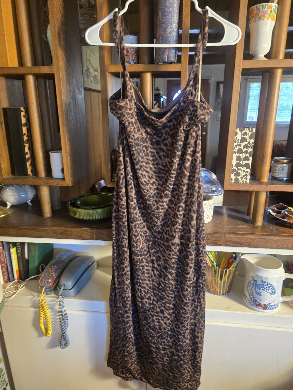Good American Midi Leopard Print Slip Dress - Brown 4 90s - Picture 3 of 4